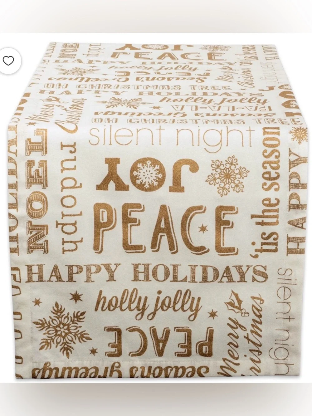Neutral White and Gold Holiday Table Runner - Festive Word Print